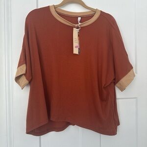 Casual Rust and Tan Short Sleeve Top